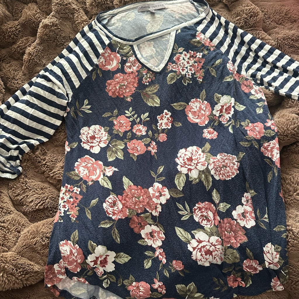 Absolutely Famous Navy Floral And Striped Long Sleeve Tee